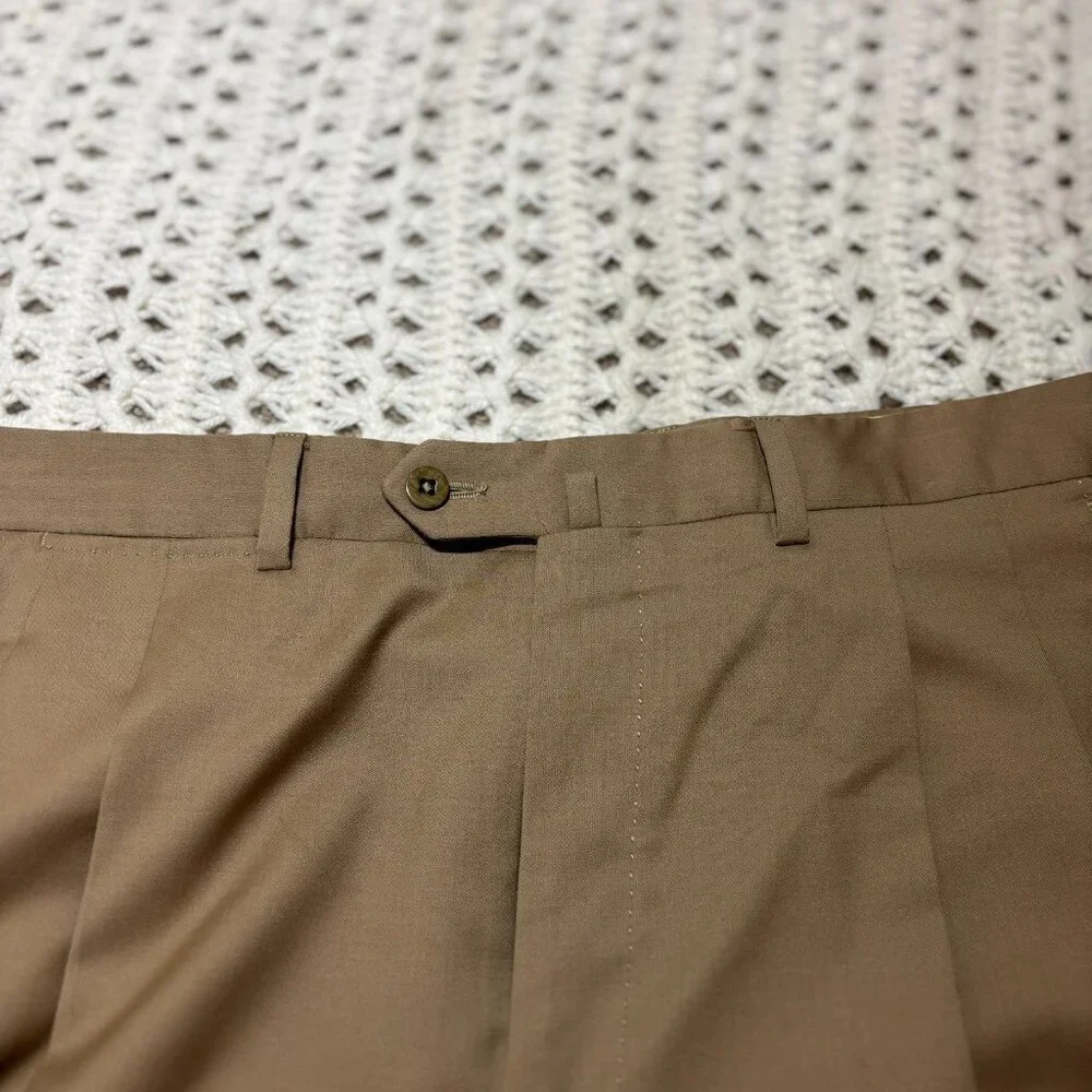 Ermenegildo Zegna Men's Wool Tan Brown Dress Pants Pleated Front Sz 36R‎ 36x32